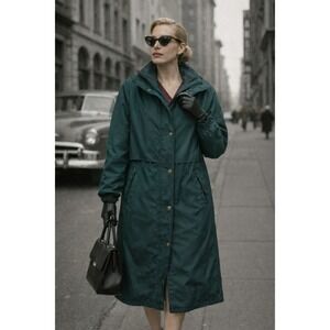 Forecaster of Boston Vintage Women's Green Full Length Trench Coat Y2K Size M